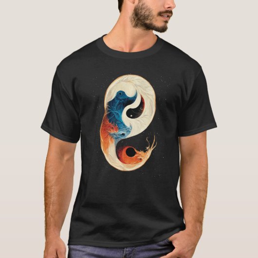 T-shirt Yin Yang Né de dragons de feu et de glace (Devant)