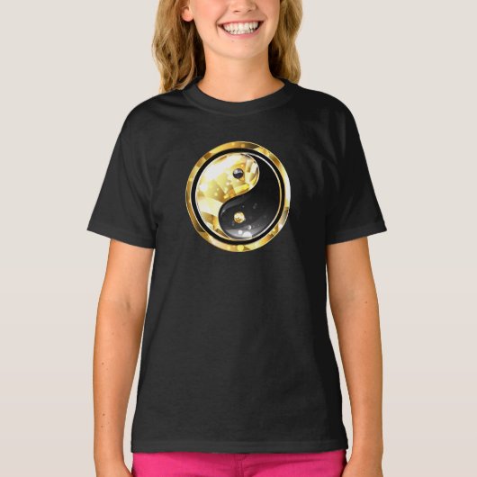 T-shirt Yin Yang or sur noir (Devant)