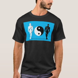 T-shirt Yin Yang Samurai Ninja Arrière - plan bleu grand c