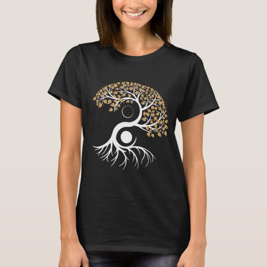 T-shirt Yin Yang Tree - Golden Leaves (Devant)