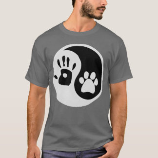 T-shirt ying yang humain main chien paw ami retro