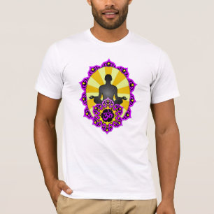 T-shirt Yoga Aum de méditation, pourpre et jaune