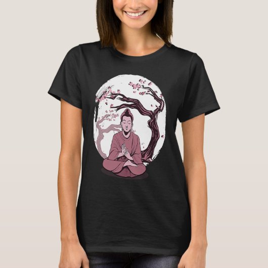 T-shirt Yoga cherry blossom tree meditate Japanese writing (Devant)