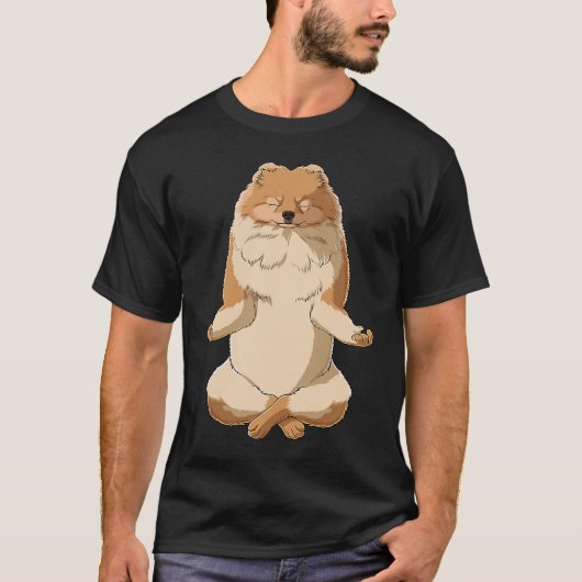 T-shirt Yoga Dog Pomeranian (Devant)