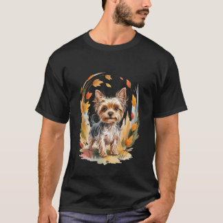 T-shirt Yorkie Autumn Leaves Cute Pet Dog Lover Men Women
