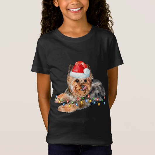 T-Shirt Yorkie Christmas Light Chien Chien Chien Chien Chi (Devant)