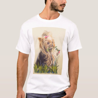 T-shirt "Yorkie dans le jardin "