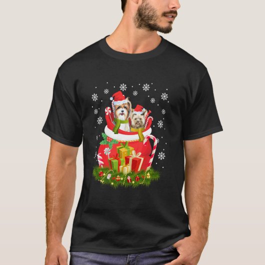 T-shirt Yorkie Deux Yorkshire Sac à Chiot Xmas Père Noël U (Devant)
