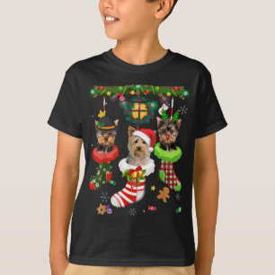 T-shirt Yorkie En Chaussettes Noël Noël Noël Chapeau Noël 