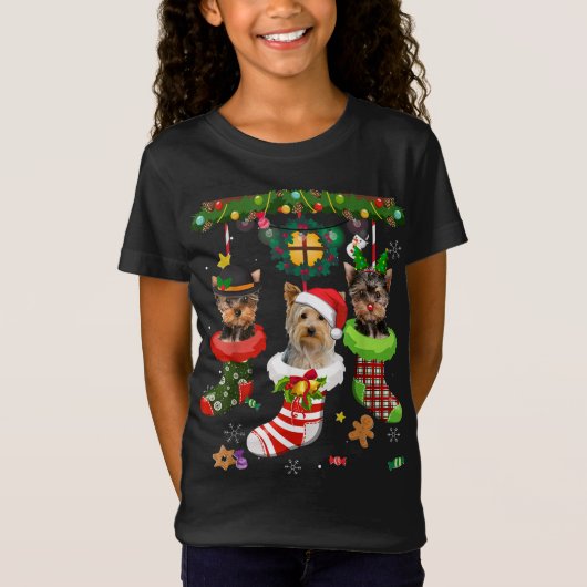 T-Shirt Yorkie En Chaussettes Noël Noël Noël Chapeau Noël (Devant)