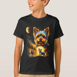 T-shirt Yorkie Hurle à la Lune Vintage 90s Drôle de Chien