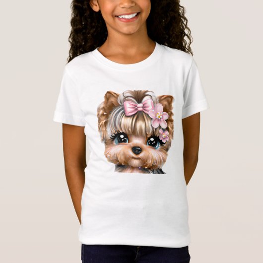 T-Shirt Yorkie mignonne avec une corse rose (Devant)