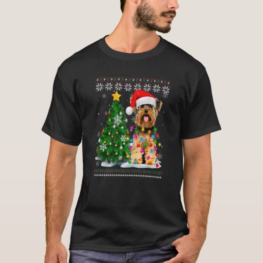 T-shirt Yorkshire laid Terrier Chien Santa Hat Christmas T (Devant)