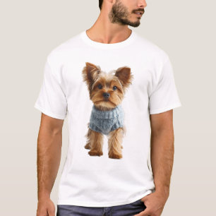 T-shirt Yorkshire Terrier adorable en tricot bleu clair