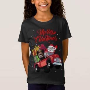 T-Shirt Yorkshire Terrier Avec Père Noël En Camion Rouge D