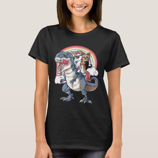 T-shirt Yorkshire Terrier et licorne chevauchent T Rex com (Devant)