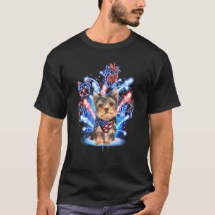 T-shirt Yorkshire Terrier Fireworks Couleur Drapeau améric