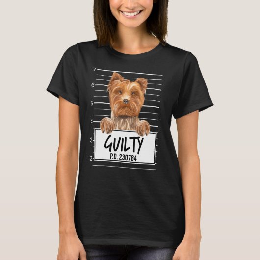 T-shirt Yorkshire Terrier Mugshot Chien coupable (Devant)
