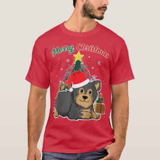 T-shirt Yorkshire Terrier Noël Arbre Neige Faches Xmas