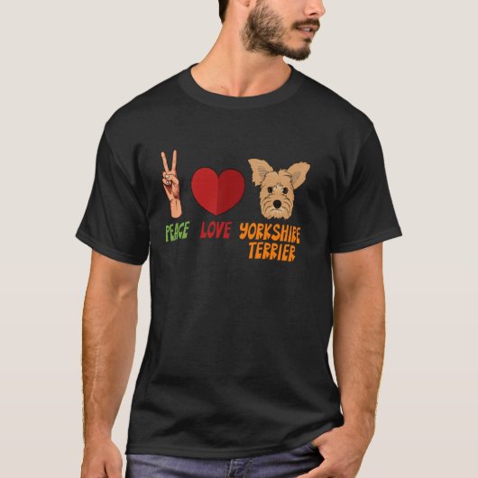 T-shirt Yorkshire Terrier Peace Love Unity Coeur Truce Pet (Devant)