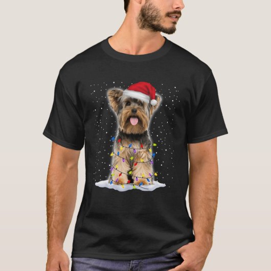 T-shirt Yorkshire terrier Père Noël Christmas Tree lumière (Devant)