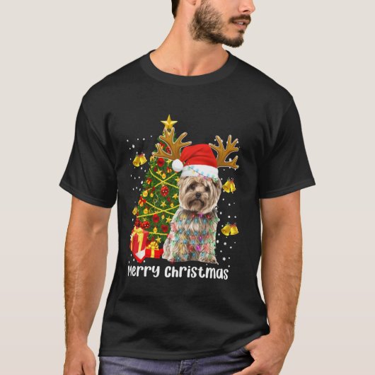 T-shirt Yorkshire Terrier Père Noël Christmas Tree lumière (Devant)