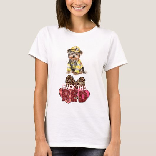 T-shirt Yorkshire Terrier Pompier Retour Le Rouge (Devant)