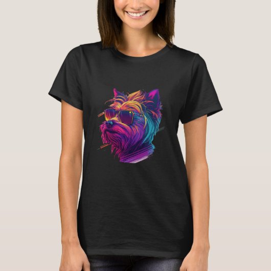 T-shirt Yorkshire Terrier Synthwave 80s Retrowave Aestheti (Devant)