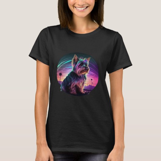 T-shirt Yorkshire Terrier Synthwave 80s Retrowave Aestheti (Devant)