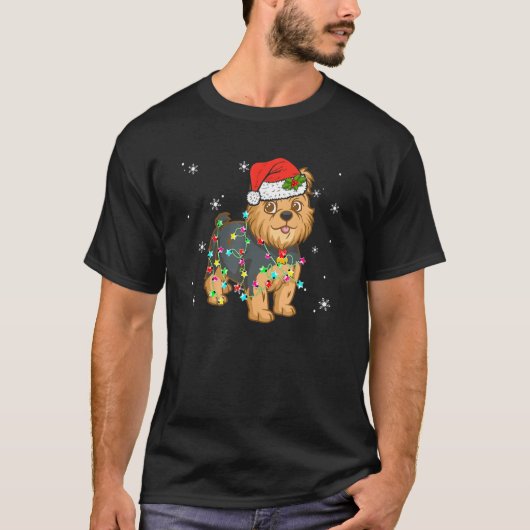 T-shirt Yorkshire Terrier Xmas Lumières Chien Papa Chien M (Devant)