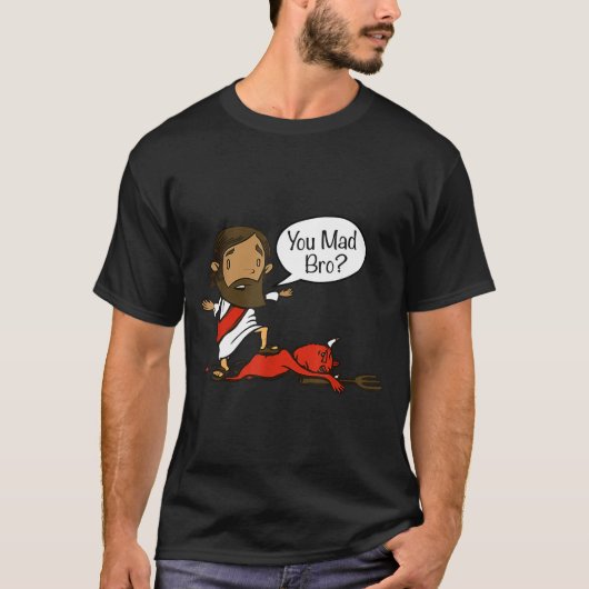 T-shirt You Mad Bro - Funny Christian Jesus And Devil  (Devant)