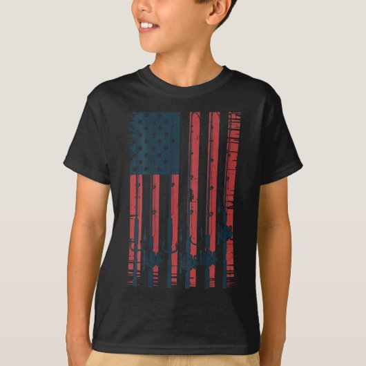 T-shirt Youth American Flag Fishing Le Men Boys Patriotic (Devant)