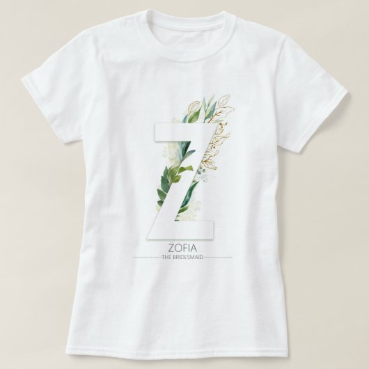 T-shirt Z Monogramme Gold Green Feuilles Élégant (Design devant)