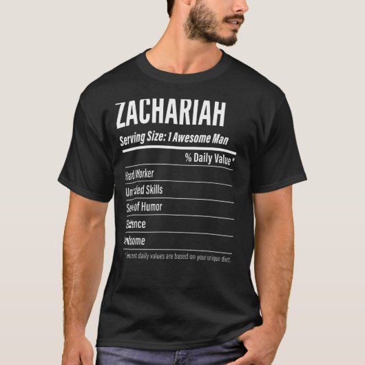 T-shirt Zachariah Taille du service Nutrition Étiquette Ca (Devant)