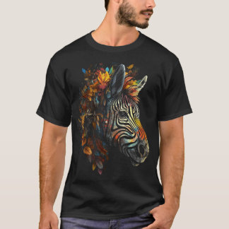 T-shirt Zebra Autumn Feuilles d'art coloré zoo animal Zebr