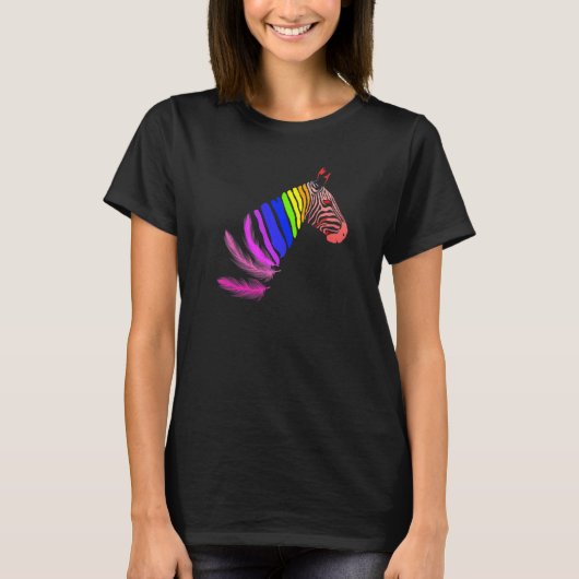 T-shirt Zebra Feathers LGBTQ Flag Pride Month Proud LGBTQ (Devant)