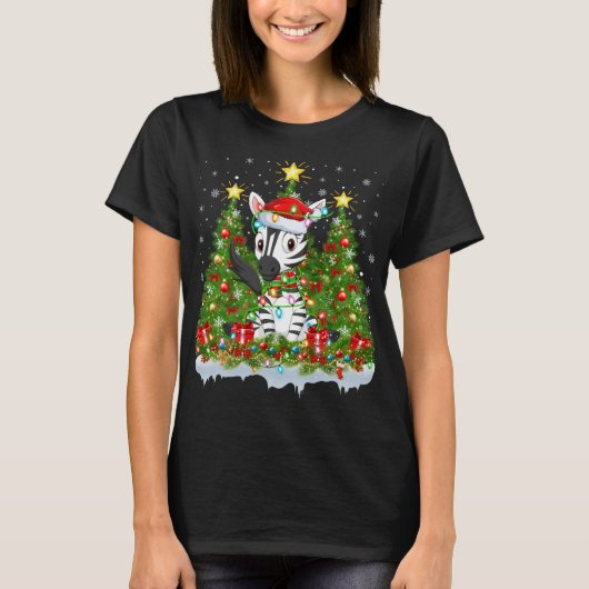 T-shirt Zebra Lighting Xmas Tree Lover Funny Zebra Noël (Devant)