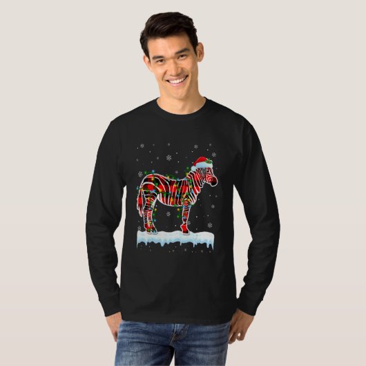 T-shirt Zebra Noël Santa Chapeau mignonne Animaux Noël Lum (Devant entier)