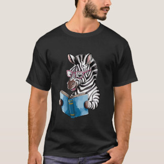 T-shirt Zebra Reading Book Glasses Illustration