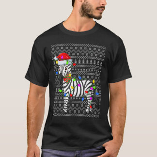 T-shirt Zebra Ugly Xmas Sweater Lighting Père Noël Zebra C