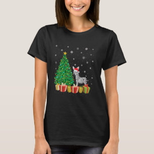 T-shirt Zebra Xmas Arbre Éclairage Santa Hat Zebra Noël