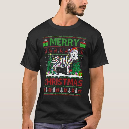 T-shirt Zebra   Xmas Tree Lights Ugly Santa Zebra Christma (Devant)