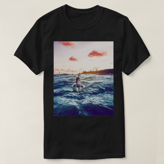 T-shirt Zèbre dans un bateau à ramer dérivent dans l'océan (Design devant)