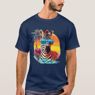 T-shirt Zèbre drôle avec lunettes de soleil Style Rétro po