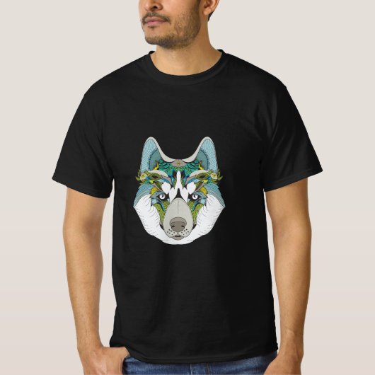 T-shirt Zenart motif Husky Dog Blue Husky Face (Devant)