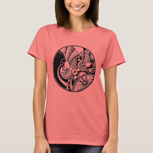 T-shirt Zendala Abstraite Noire Et Blanc Sur Le Cercle (Devant)