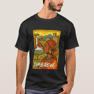 T-shirt Zimbabwe Bande dessinée rétro itinérante Rencontre