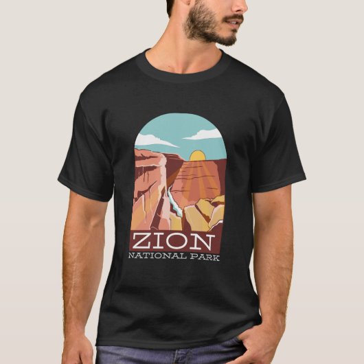 T-shirt Zion National Park USA Skyline Silhouette Outline (Devant)