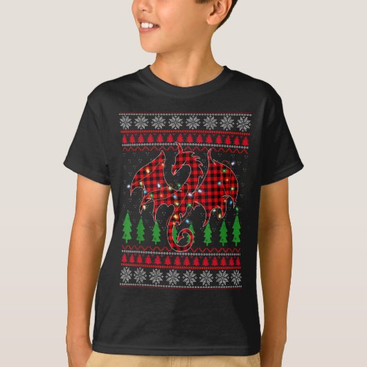 T-shirt Zodiac Dragon Ugly Sweater Christmas Lights Dragon (Devant)