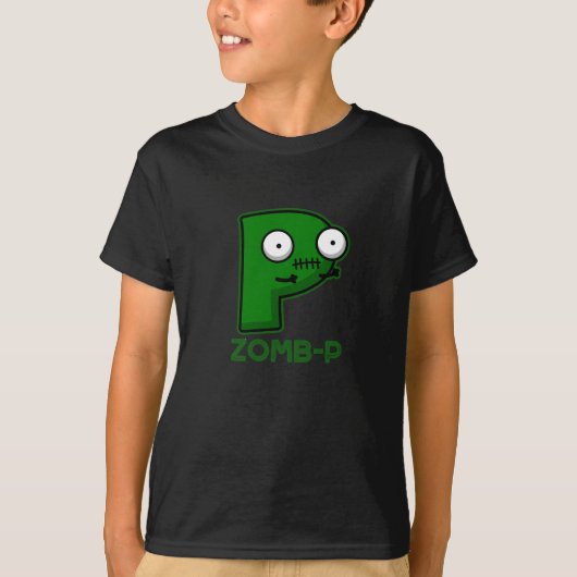 T-shirt Zomb-P Drôle Halloween Zombie Alphabet Pun Dark BG (Devant)